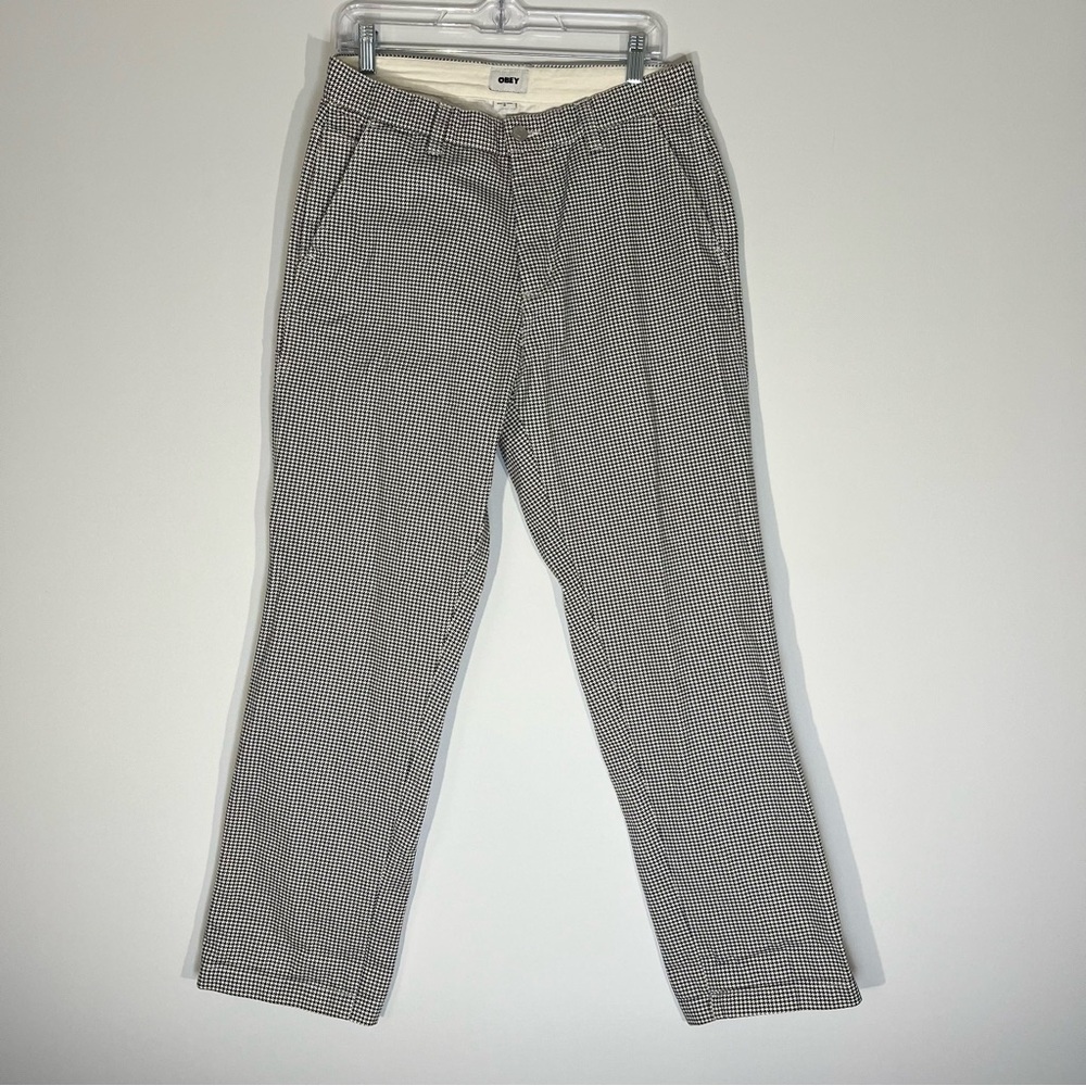Obey Size 31 100% Cotton Pants Allover Houndstooth Black and White Used